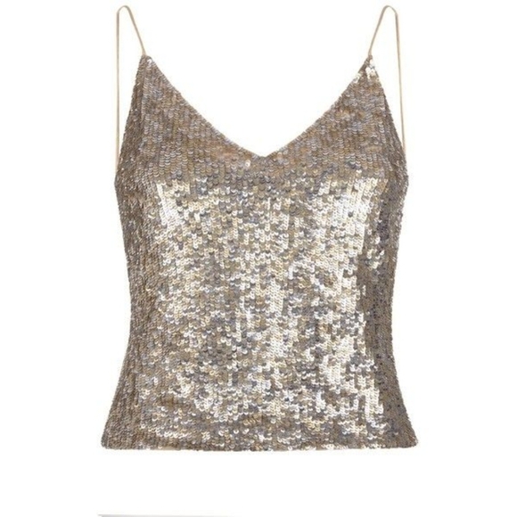 Alice + Olivia Tops - Alice & Olivia Delray Metallic Sequin Camisole Silver Gold Medium